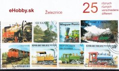 Balíček poštových známok 25ks - ŽELEZNICE
