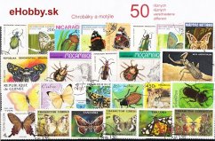 Balíček poštových známok 50ks - CHROBÁKY A MOTÝLE