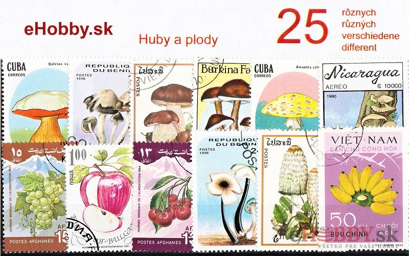 Balíček poštových známok 25ks - HUBY A PLODY Balíček poštových známok 25ks - HUBY A PLODY