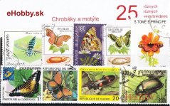Balíček poštových známok 25ks - CHROBÁKY A MOTÝLE
