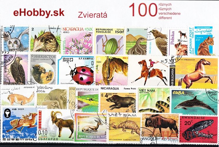 Balíček poštových známok 100ks - ZVIERATÁ Balíček poštových známok 100ks - ZVIERATÁ