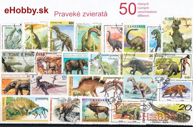 Balíček poštových známok 50ks - PRAVEKÉ ZVIERATÁ