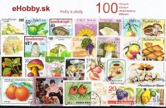 Balíček poštových známok 100ks - HUBY A PLODY