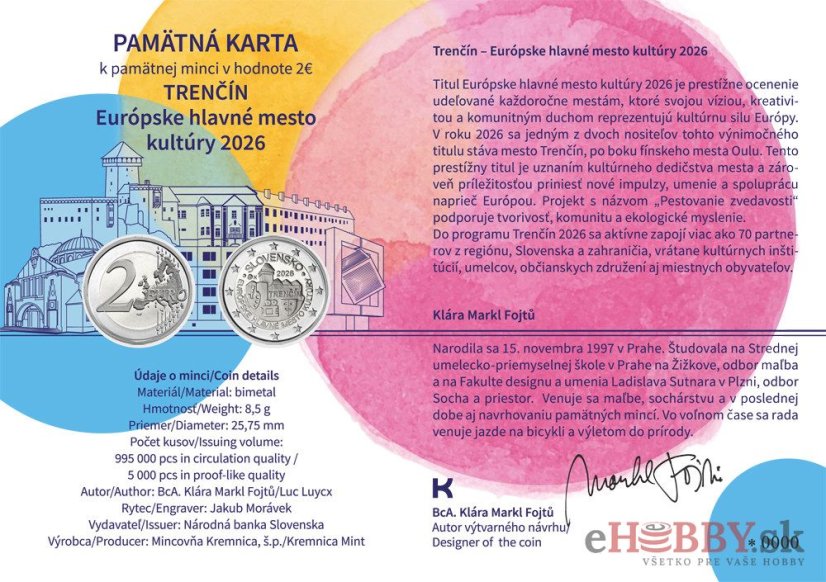 2 EURO - Európske hlavné mesto kultúry Trenčín + pamätná karta