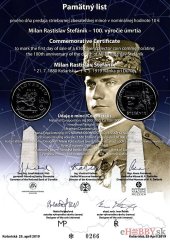 Pamätný list 10€/2019 Milan Rastislav Štefánik – 100. výročie úmrtia