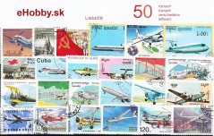 Balíček poštových známok 50ks - LIETADLÁ