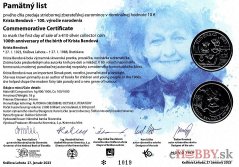 Pamätný list 10€/2023 Krista Bendová - 100. výročie narodenia