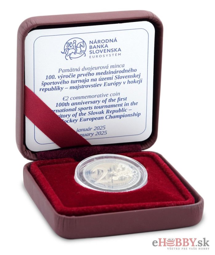 Minca 2€/2025 proof-like - Majstrovstvá Európy v hokeji - 100.výročie