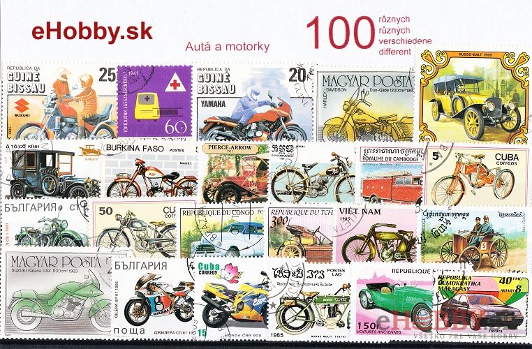 Balíček poštových známok 100ks - AUTÁ A MOTORKY Balíček poštových známok 100ks - AUTÁ A MOTORKY