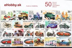 Balíček poštových známok 50ks - AUTÁ A MOTORKY