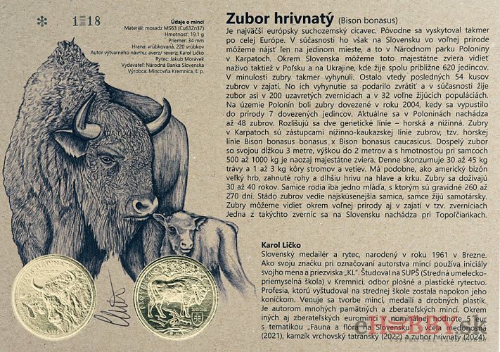 Autorská karta 5€ 2024 - Zubor hrivnatý