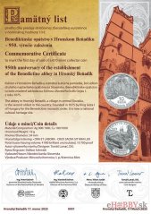 Pamätný list 10€/2025 Benediktínske opátstvo
