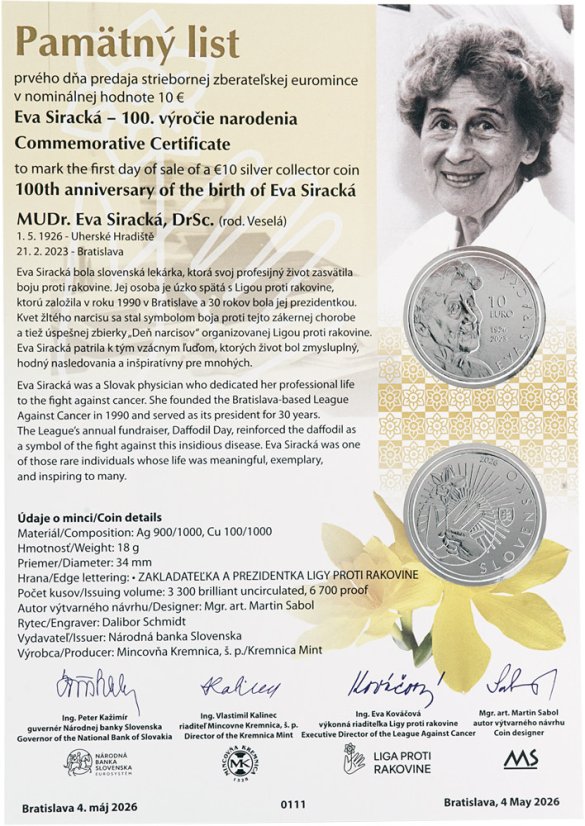 Pamätný list 10€/2026 Eva Siracká