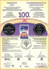 Pamätný list 10€/2020 100. výročie založenia SND