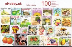 Balíček poštových známok 100ks - HUBY A PLODY