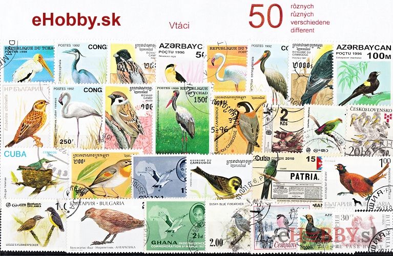 Balíček poštových známok 50ks - VTÁCI